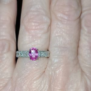 Pink Sapphire and Diamond Engagement Ring